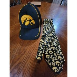 Iowa Hawkeyes 100% Silk tie and Baseball cap‎ NCAA College Gold and Black OSFM
